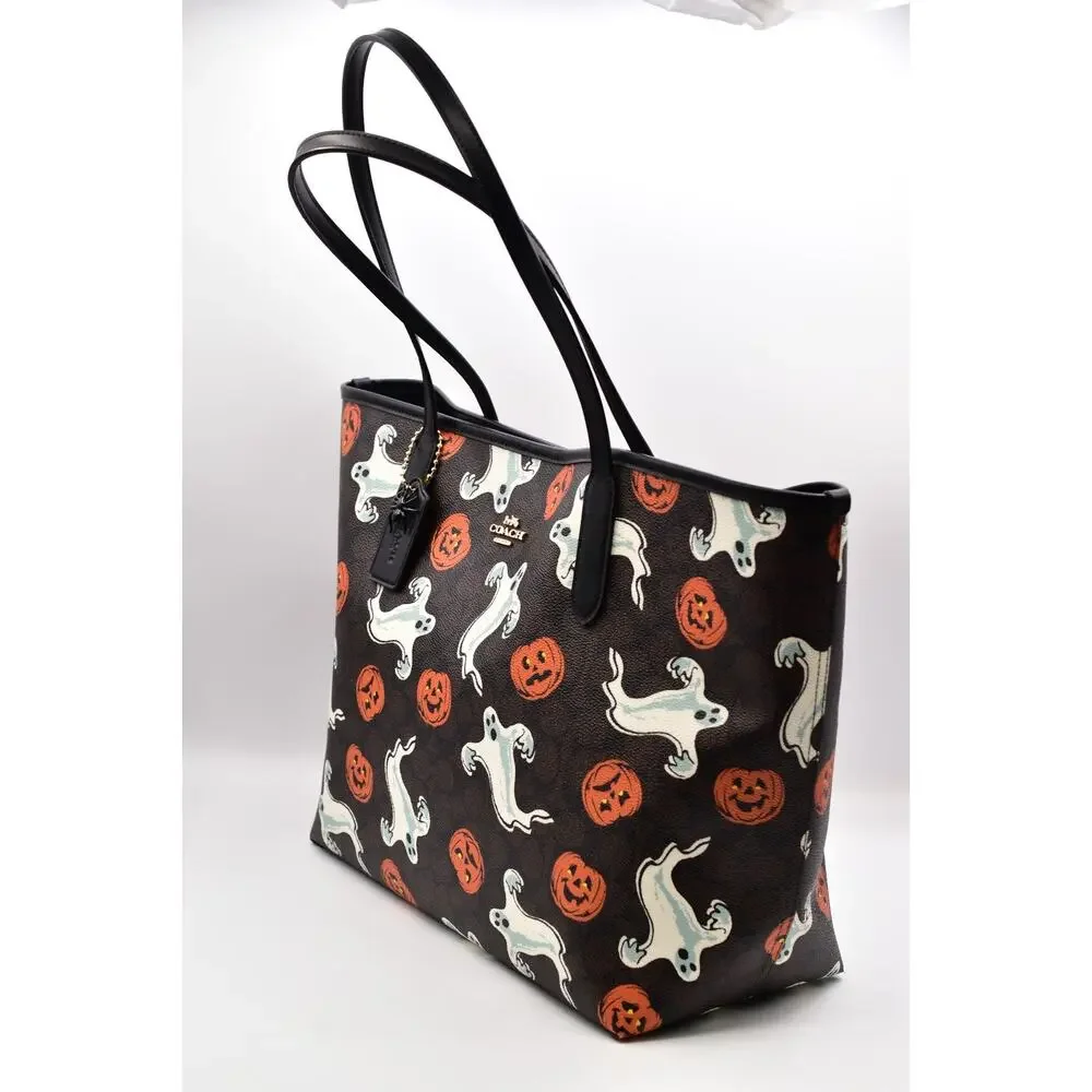 Coach City Tote Bag In Signature Canvas With Halloween Print Pumpkin Ghost NWT